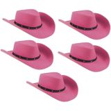 5x Verkleed dames cowboyhoeden Wichita roze vilt - Verkleedhoofddeksels