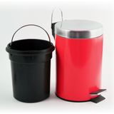 Prullenbak/pedaalemmer - metaal - rood - 3 liter - 17 x 25 cm - Badkamer/toilet - Pedaalemmers