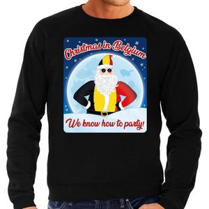 Zwarte foute Belgie kersttrui / sweater Christmas in Belgium we know how to party voor heren - kerst truien
