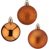 24x stuks kerstballen oranje kunststof 5 cm glitter, glans, mat - Kerstbal