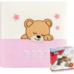 Luxe fotoboek/fotoalbum Elisa baby meisje met 20 paginas roze 33 x 33 x 4 cm inclusief plakkers - Fotoalbums