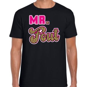 Verkleed t-shirt voor heren - Mr. Fout met panterprint - zwart/roze - carnaval - Feestshirts