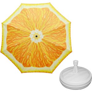 Parasol - sinaasappel fruit - D160 cm - incl. draagtas - parasolvoet - 42 cm - Parasols