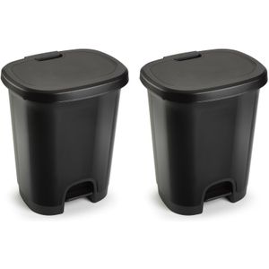 Set van 2x stuks afvalemmers/vuilnisemmers/pedaalemmers 27 liter in het zwart met deksel en pedaal - Pedaalemmers