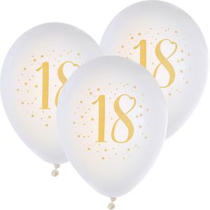 Verjaardag leeftijd ballonnen 18 jaar - 24x stuks - wit/goud - 23 cm - Feestartikelen/versieringen - Ballonnen