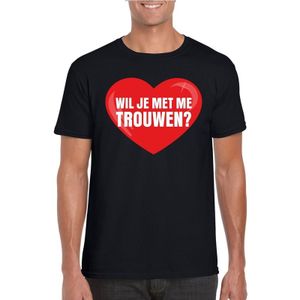 Huwelijksaanzoek t-shirt Wil je met me trouwen zwart heren - Feestshirts