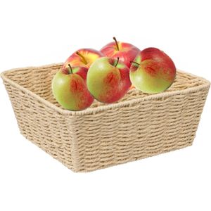 5Five Fruitschaal/fruitmand Quito - metaal/touw - L27 x B27 x H11 cm - beige - vierkant - Fruitschalen