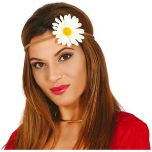 Verkleed haarband met bloem - wit - meisjes/dames - Hippie/flower Power - Verkleedhaardecoratie