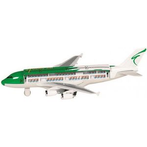 Speelgoed groen/wit vliegtuigje 19 cm - Speelgoed vliegtuigen