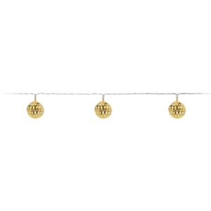 Lichtslinger/lichtsnoer met 10 decoratieve metalen balletjes goud 100 cm op batterijen - Lichtsnoeren