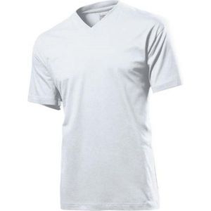 Set van 4x stuks wit basic heren t-shirt v-hals 150 grams katoen, maat: Medium - T-shirts