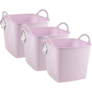 PlasticForte Kuip/emmer/wasmand - 3x - flexibel - roze - 43 liter - vierkant - kunststof - 40 x 40 x 44 cm