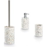 Badkamer/toilet set - 3 stuks - wit - terrazzo design - keramiek - Zeeppompjes