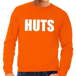HUTS tekst sweater oranje voor heren - Feesttruien