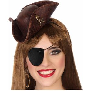Carnaval verkleed mini hoedje voor een Piraat - bruin - diadeem - dames - Verkleedhoofddeksels
