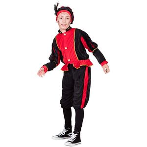 Piet verkleed kostuum 3-delig - rood/zwart - polyester - pietenpak voor kinderen - Carnavalskostuums