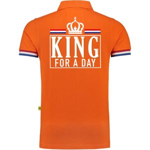 Luxe King for a day poloshirt oranje 200 grams voor heren - Koningsdag polos - Feestshirts