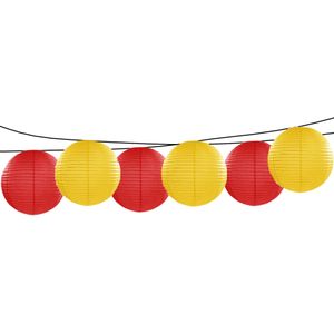 Feest/tuin versiering 6x stuks luxe bol-vorm lampionnen rood en geel dia 35 cm - Feestlampionnen