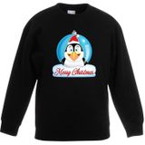 Kersttrui Merry Christmas pinguin kerstbal zwart kinderen - kerst truien kind