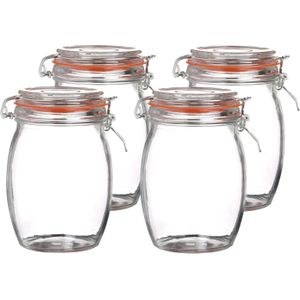 Urban Living Weckpot/inmaakpot - 4x - 1L - glas - met beugelsluiting - D10 x H17 cm