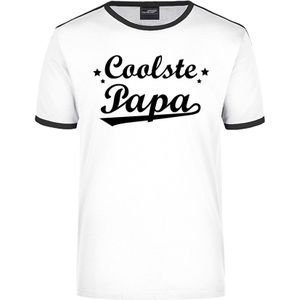Coolste papa wit/zwart ringer t-shirt voor heren - Feestshirts
