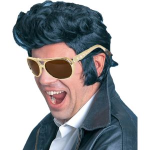Elvis Rock an roll star verkleed set pruik zwart en bril voor heren - Verkleedpruiken