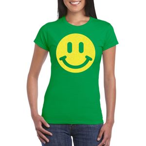 Verkleed T-shirt voor dames - smiley - groen - carnaval/foute party - feestkleding - Feestshirts