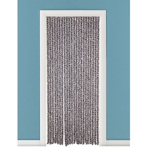 Insectenwerende pluche kattenstaarten deurgordijnen grijs/wit 90 x 220 cm - Vliegengordijnen
