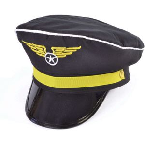 Carnaval verkleed piloten pet/hoed - zwart - voor volwassenen - one size - Verkleedattributen