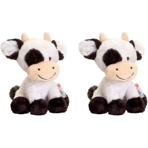Set van 2x stuks speelgoed zittende zwart/witte knuffel Koeien 14 cm - Knuffel boederijdieren