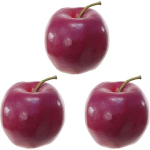 Kunstfruit decofruit - 3x - appel/appels - ongeveer 8 cm - donkerrood - Kunstbloemen