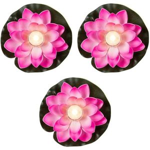 Set van 3x stuks drijfkaars LED-licht roze waterlelies 13 cm - LED kaarsen