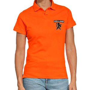 Oranje supporter poloshirt Holland met leeuw oranje voor dames - Feestshirts