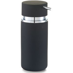 Zeller Zeeppompje/dispenser - keramiek/rubber coating - zwart - 16 cm
