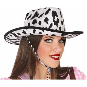 Carnaval verkleed Cowboy hoed Cows - wit/zwart - volwassenen - Koeien print - Verkleedhoofddeksels