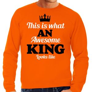 Koningsdag sweater voor heren - awesome King - oranje - oranje feestkleding - Feesttruien