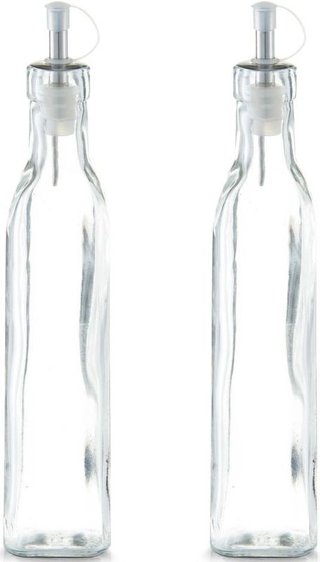 Zeller Azijnfles of Oliefles - 2x - glas - 270 ml - schenktuit - Doseerflessen voor op tafel - Olie- en azijnstellen