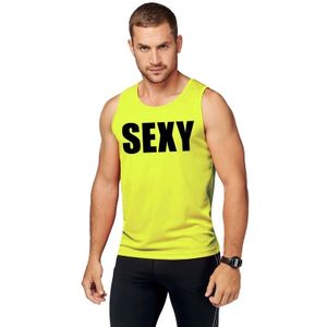Neon geel sport shirt/ singlet Sexy heren - Sportshirts