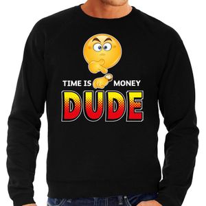 Funny emoticon sweater Time is money dude zwart heren - Feesttruien