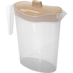 Waterkan/sapkan met afsluitbare deksel in beige - 1,5 liter - kunststof - 9 x 21 cm - Schenkkannen