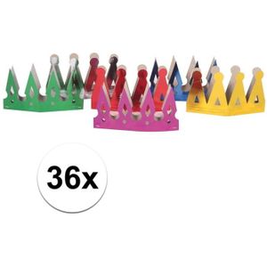 36 Gekleurde kroontjes van karton - Verkleedhoofddeksels