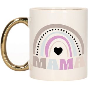Cadeau koffie/thee mok voor mama - gouden oor - lila regenboog - liefde - keramiek - Moederdag - feest mokken