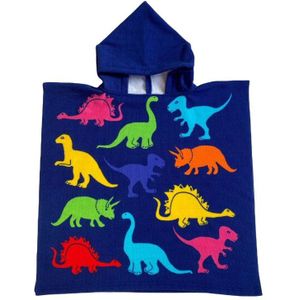 Bad cape/poncho voor kinderen dino print 60 x 120 cm microvezel - Badcapes