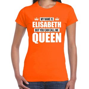 Naam cadeau t-shirt my name is Elisabeth - but you can call me Queen oranje voor dames - Feestshirts