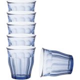 6x Drinkglazen/waterglazen blauw Picardie hardglas 25 cl - Drinkglazen