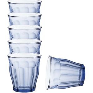 6x Drinkglazen/waterglazen blauw Picardie hardglas 25 cl - Drinkglazen