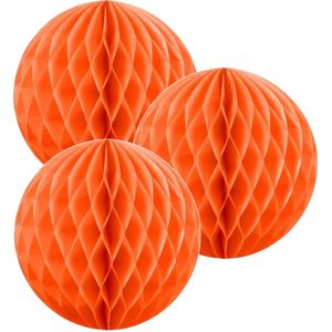 3 oranjekleurige decoratie bollen van papier 10 cm - Feestdecoratievoorwerp