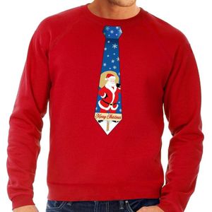 Foute kersttrui stropdas met kerstman print rood voor heren - kerst truien