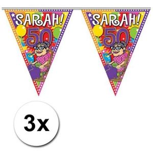 3x Sarah 50 jaar vlaggenlijnen 10 meter - Vlaggenlijnen