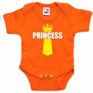 Koningsdag romper Princess met kroontje oranje voor babys - Feest rompertjes